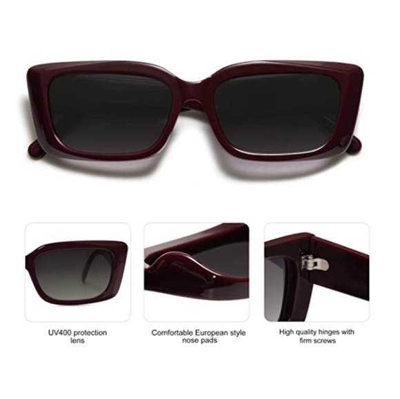 New 90's Red Trendy Rectangular Sunglasses Women / Men Retro Shades - Picture 3 of 4